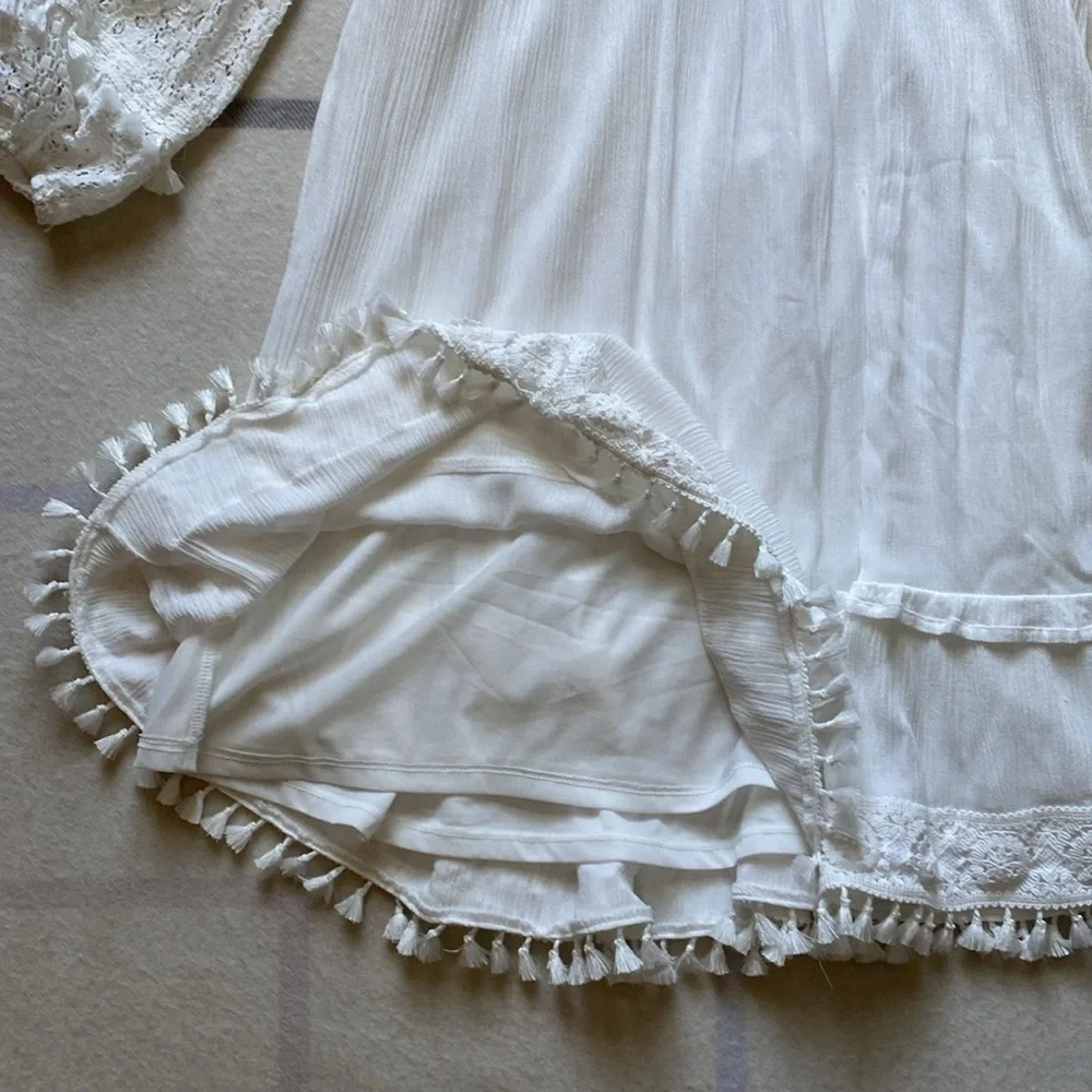 American Rag White Lace Detail, Billow Sleeves Boho Dress Size Medium - Picture 10 of 15